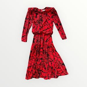 Vintage Nuit I.Magnia Red and Black Patterned Dress